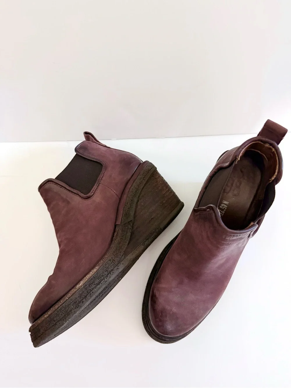A.S.98 Talen Eggplant Leather Shoe Boots Wedges Distressed Size 7.5